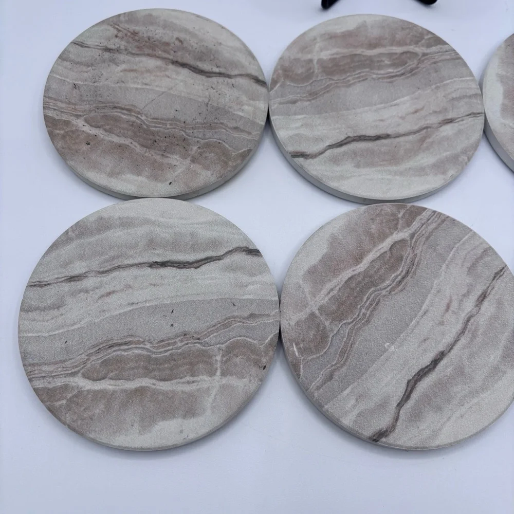 Marble Stone Coasters Set of 6 with Metal Holder — Absorbent Cork Back Drink